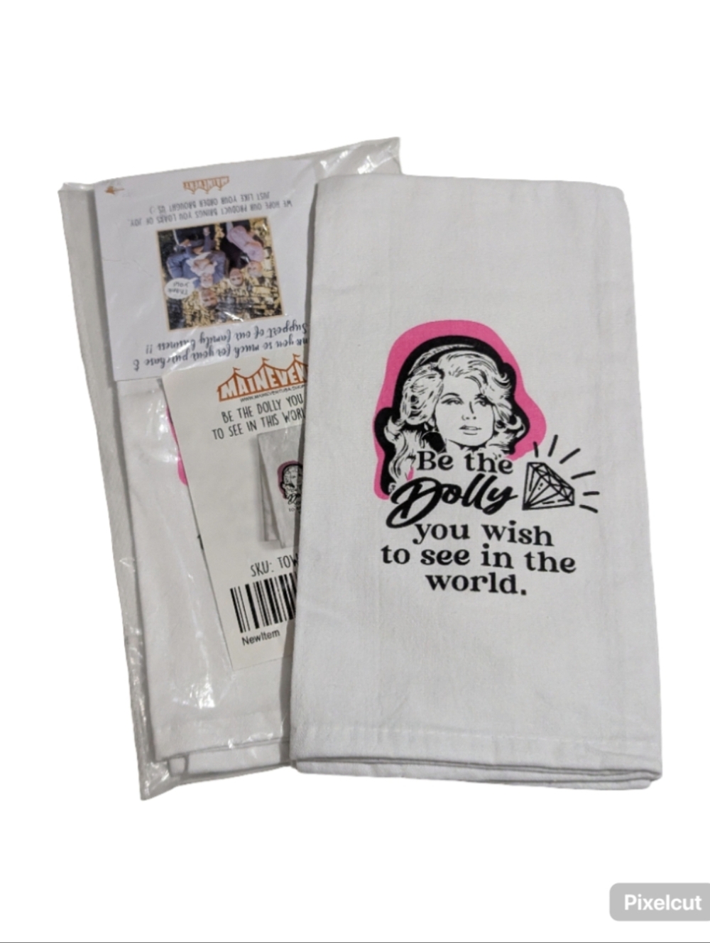 Be the Dolly You Wish Tea Towel Set - White with Pink & Black Graphic